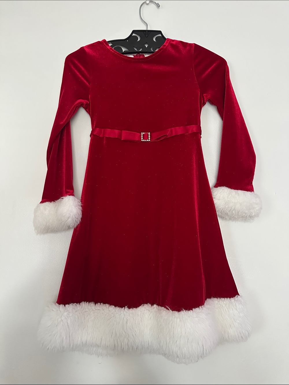 Girls Bonnie Jean Red Velvet Dress with White Faux Fur Trim Sz 7